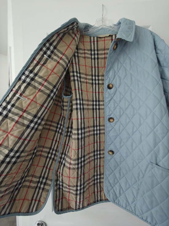 Burberry Jackets & Blazers - Burberry Light Blue Quilted Shirt Jacket with Classic Check Lining